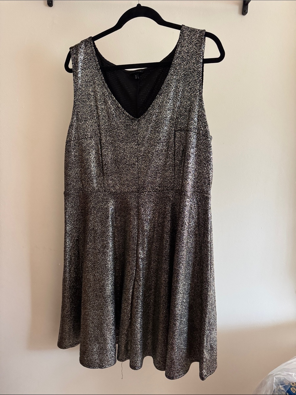 torrid Metallic Silver V‑Neck Swing Mini Dress